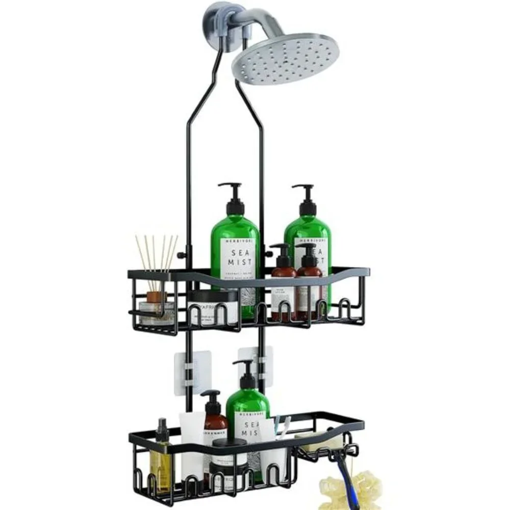 Upgraded Extended Length Shower Organizer with Hooks, Rustproof Shampoo Soap